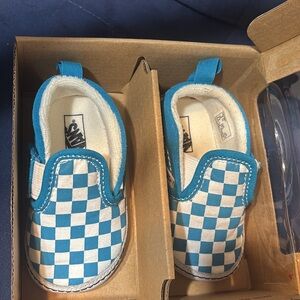 Vans Kids Blue and White Checkered Slip-On Sneakers